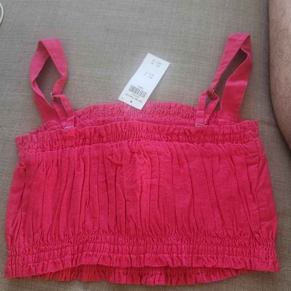 Abercrombie & Fitch A&F Linen Blend Ruched Crop Tank Top Pink Sleeveless Small S